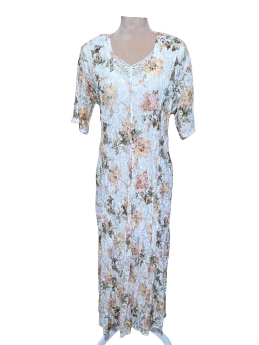 Floral Lace V-Neck Rayon Maxi Dress in Ivory and Peach - Picture 10 of 10